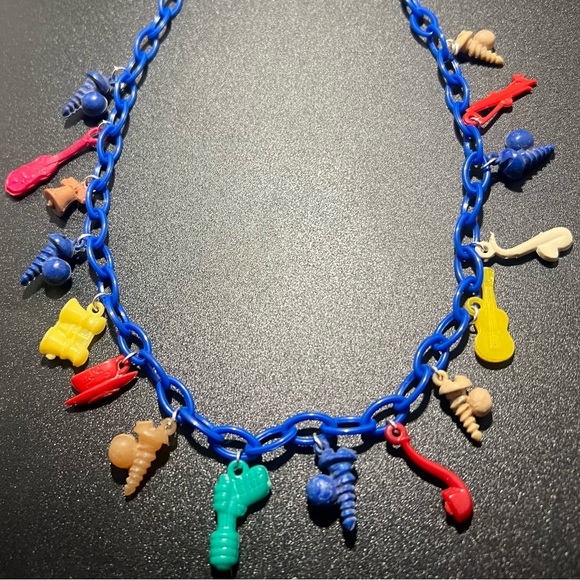 Jewelry Vintage Charm Necklace Small Plastic Cracker Jack Style